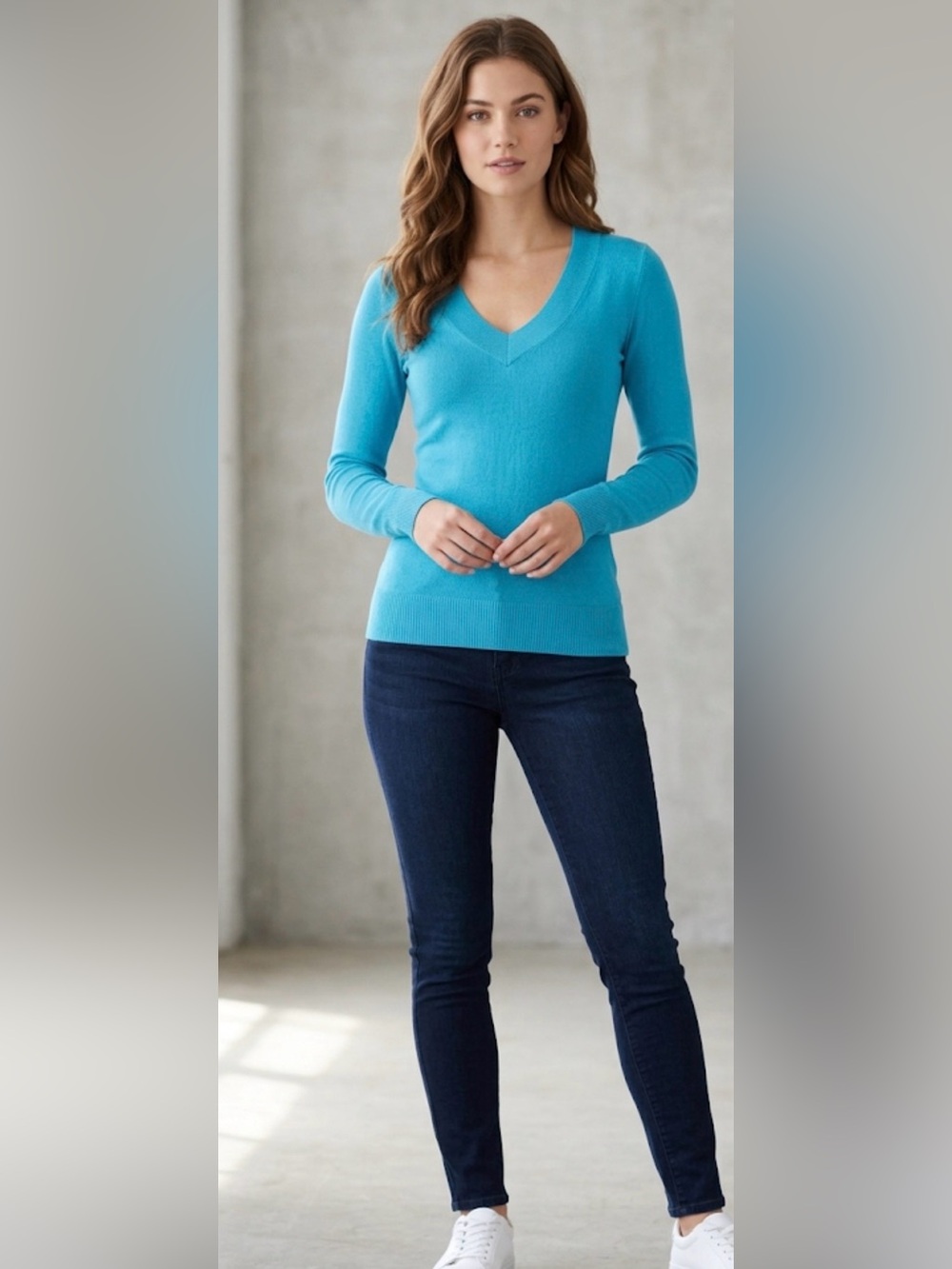 Color Story Turquoise Teal Slim Fit Long Sleeve Blouse - Size S